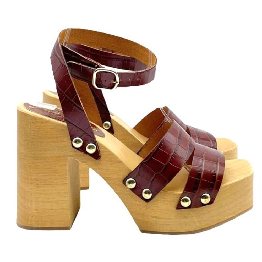 NWT Free People Mallory Brown Leather Clog Platform Ankle Wrap Sandal Size 8 NEW - Picture 4 of 16